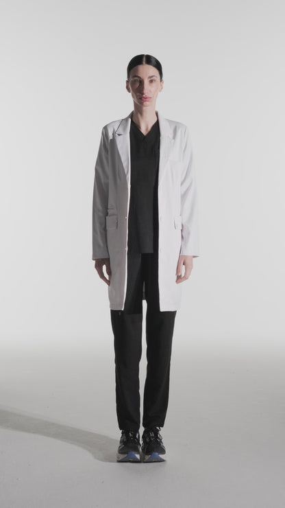 Jaleco médico feminino | elegante, não amassa, impermeável, forrado, com bolsos profundos